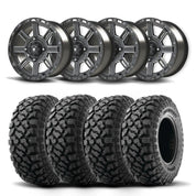 Set of Four Bullite Lancer Wheels 14" Black And Kenda K3204R Klever XT Tires [28x10R-14]