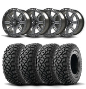 Set of Four Bullite Lancer Wheels 14" Black And Kenda K3204R Klever XT Tires [28x10R-14]
