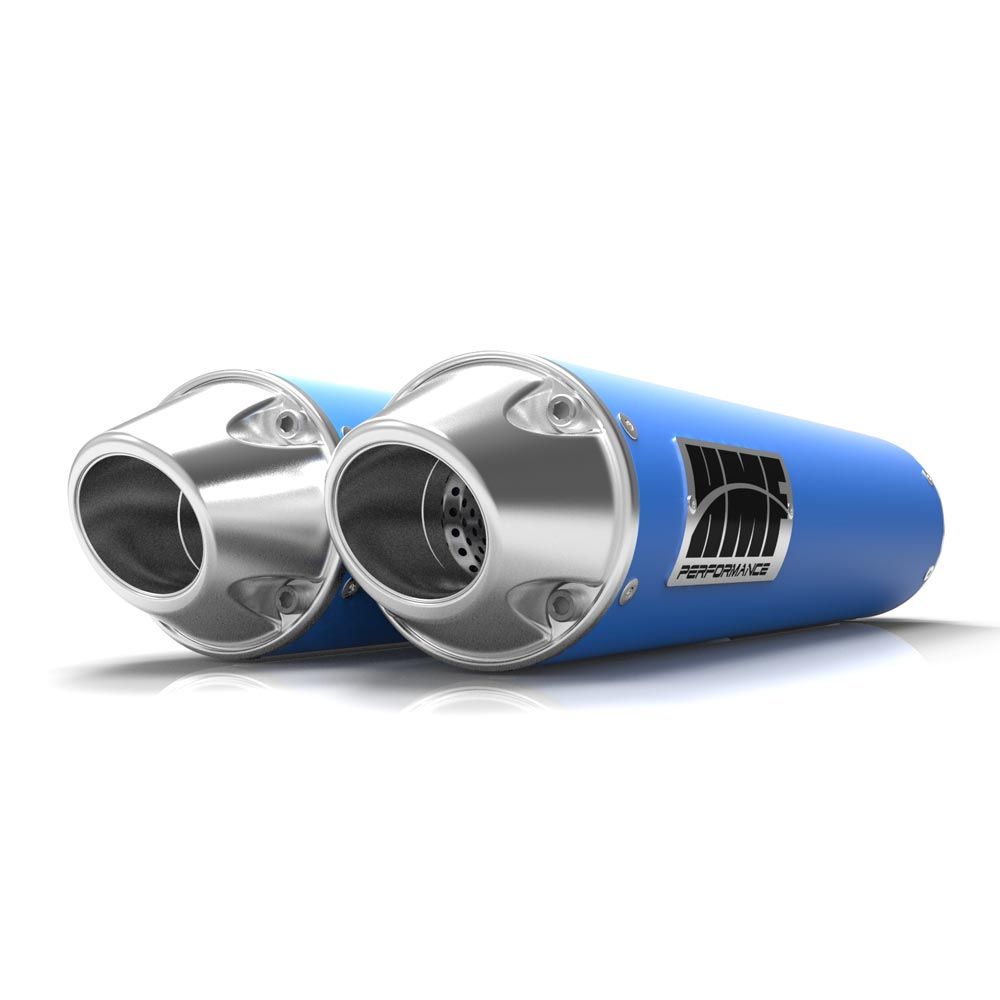 Silenciador HMF Can-Am Maverick/MAX 13-18 Octane Blue Performance, escape deslizante doble, tapa de extremo europea
