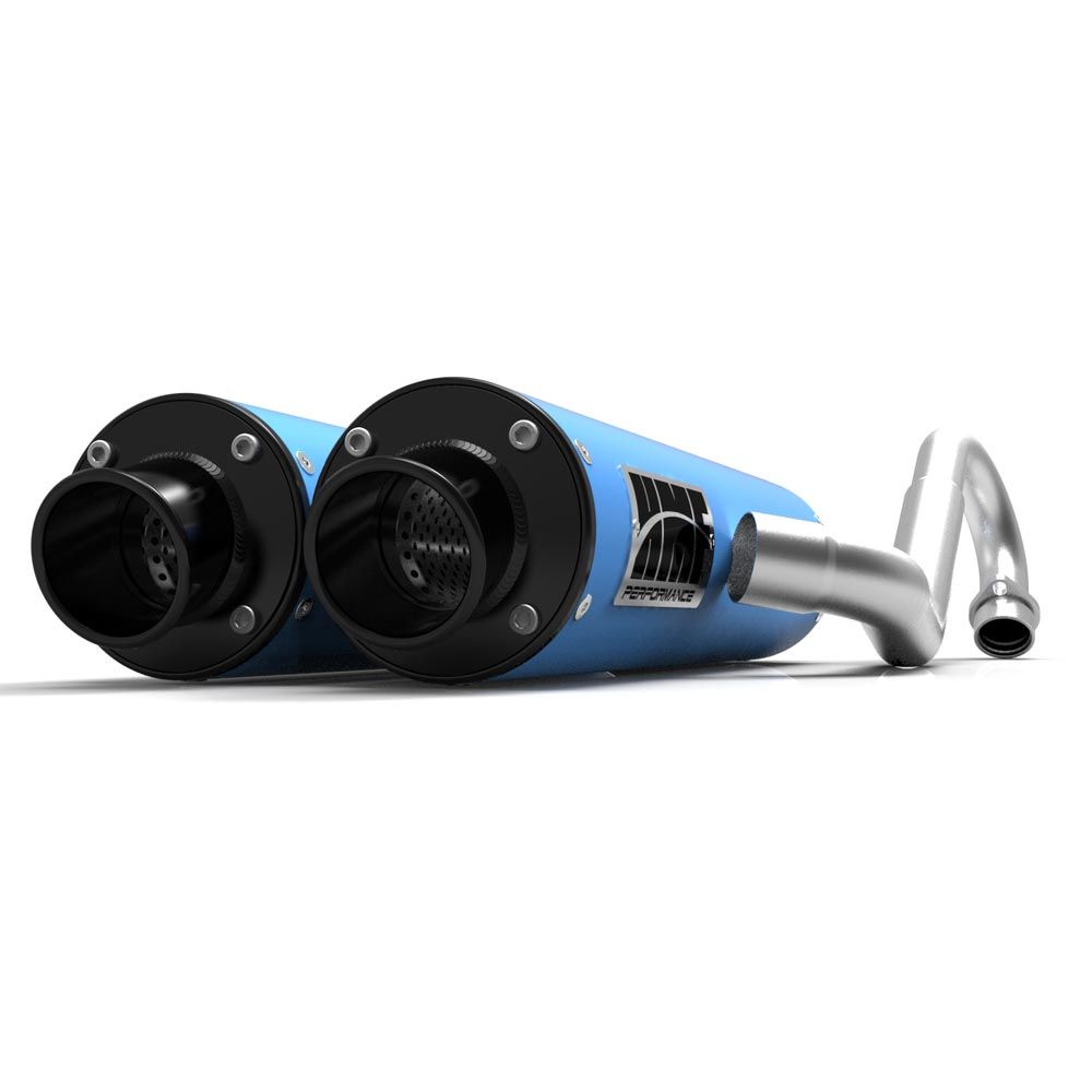 HMF Muffler Can-Am Maverick Turbo 15-17 Octane Blue Performance Dual 3/4 Exhaust Black Turn Down End Cap