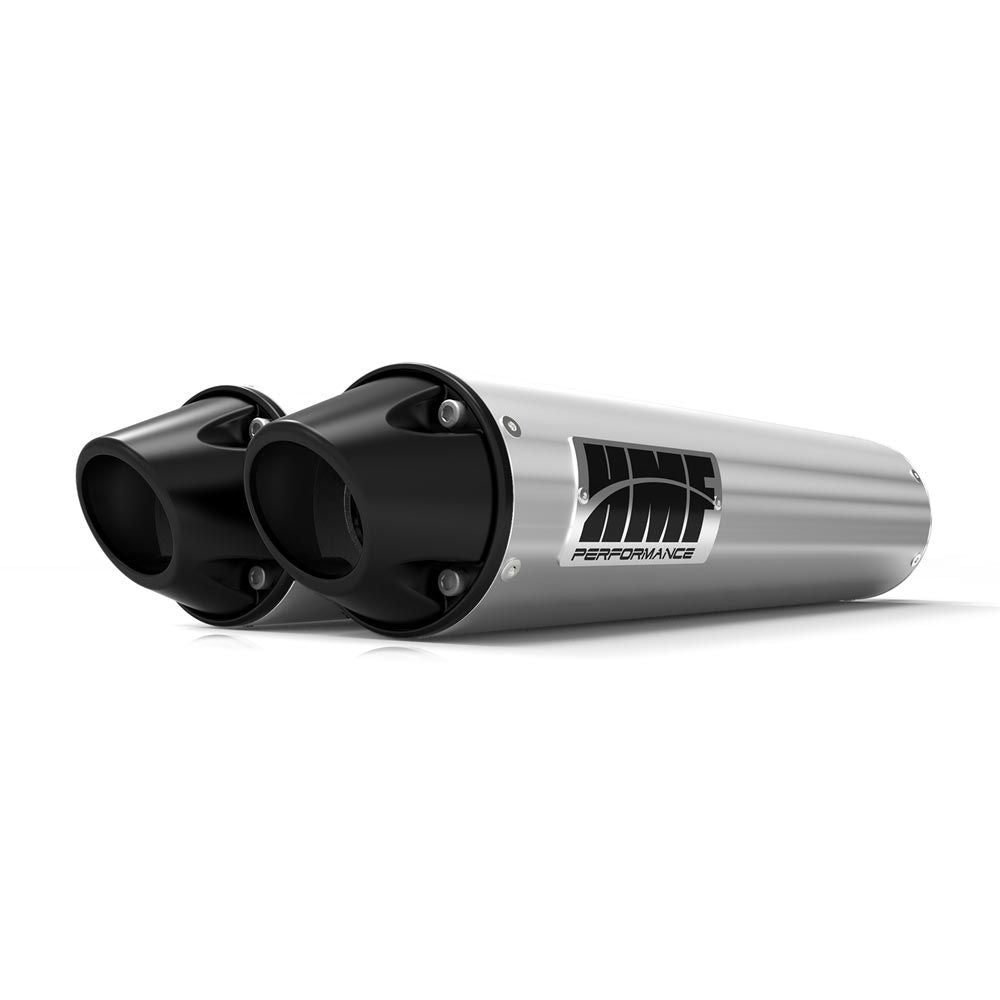 HMF Muffler Can-Am Maverick Turbo 15-17 Brushed Performance Dual Slip On Exhaust Black Euro End Cap
