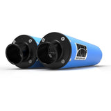HMF Muffler Can-Am Maverick Turbo 15-17 Octane Blue Performance Dual Slip On Exhaust Black Turn Down End Cap