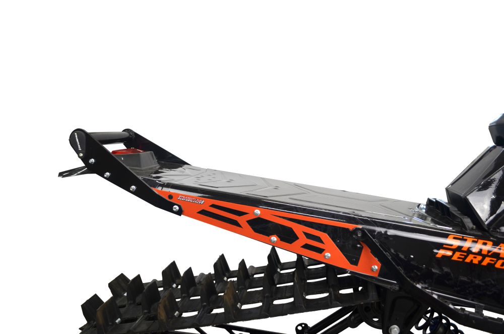 Parachoques trasero Straightline Hide 'N' Go de 163-165" SLASH Tunnel - Mango negro, placas naranjas y almacenamiento integrado