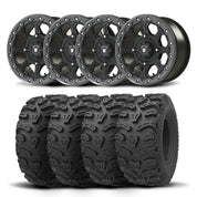 Set of Four Bullite Ruler Wheels 14" Gray And Kenda K587 Bearclaw HTR Tires [28x11R-14]