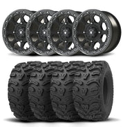 Set of Four Bullite Ruler Wheels 14" Gray And Kenda K587 Bearclaw HTR Tires [28x11R-14]