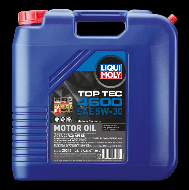 Liqui Moly 20L Top Tec 4600 SAE 5W30 Motor Oil 20345