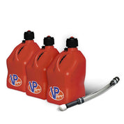 VP Racing 3 Pack Red 5.5 Gallon Square Utility Jugs + Deluxe Fill Hose