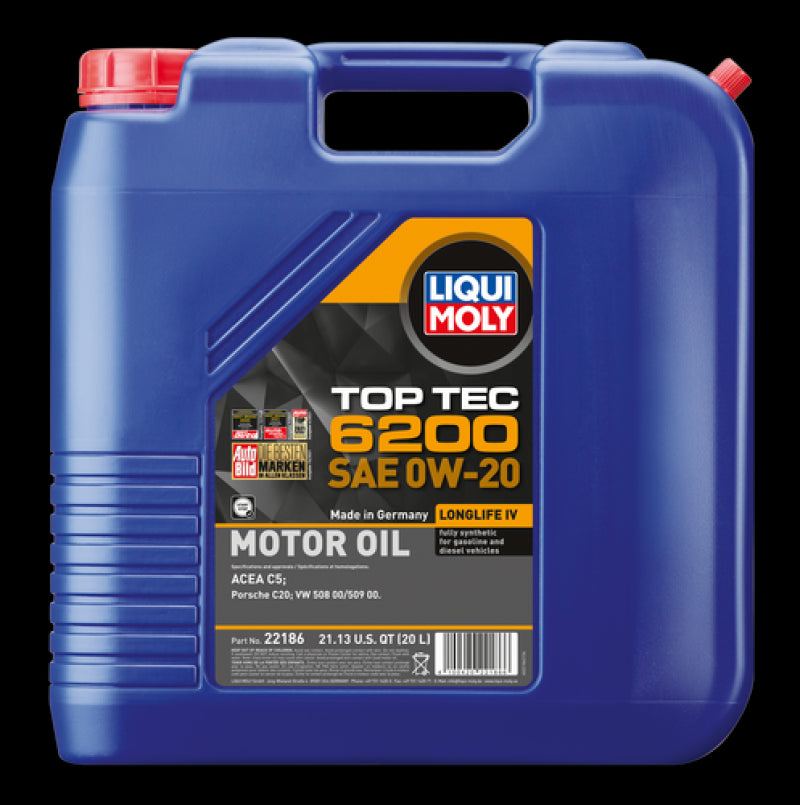 Liqui Moly 20L Top Tec 6200 SAE 0W20 Motor Oil 22186