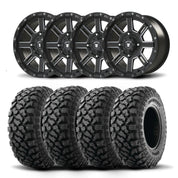 Set of Four Bullite Lancer Wheels 14" Black And Kenda K3204R Klever XT Tires [28x10R-14]