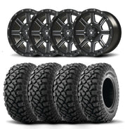 Set of Four Bullite Lancer Wheels 14" Black And Kenda K3204R Klever XT Tires [28x10R-14]