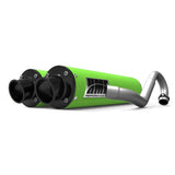 HMF Muffler Kawasaki KFX 700 04-10 Green Performance Dual Full System Exhaust Black Turn Down End Cap