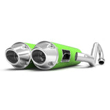HMF Muffler Kawasaki KFX 700 04-10 Green Performance Dual Full System Exhaust Euro End Cap