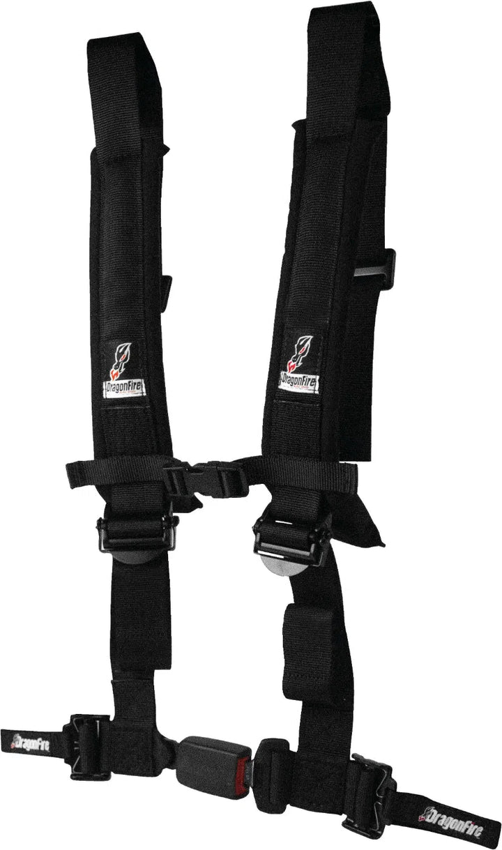 DragonFire Racing Harness Restraint - Black - H-Style - 4-Point - EZ-Adjust - 2" Buckle - 14-0800