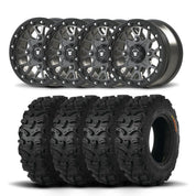 Set of Four Bullite Rider Wheels 14" Gray And Kenda K587 Bearclaw HTR Tires [28x9R-14]