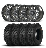 Set of Four Bullite Rider Wheels 14" Gray And Kenda K587 Bearclaw HTR Tires [28x9R-14]