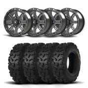 Set of Four Bullite Lancer Wheels 14" Black And Kenda K587 Bearclaw HTR Tires [27x9.5R-14]