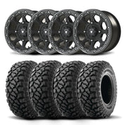 Set of Four Bullite Ruler Wheels 14" Gray And Kenda K3204R Klever XT Tires [30x10-14]