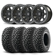 Set of Four Bullite Ruler Wheels 14" Gray And Kenda K3204R Klever XT Tires [30x10-14]