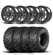 Set of Four Bullite Ruler Wheels 14" Gray And Kenda K3201 Mastodon HT Tires [28x9R-14]