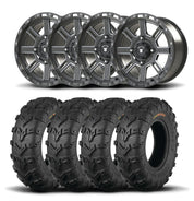 Set of Four Bullite Lancer Wheels 14" Gray And Kenda K592 Bearclaw EVO Tires [28x9-14]