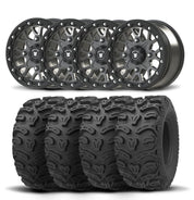 Set of Four Bullite Rider Wheels 14" Gray And Kenda K587 Bearclaw HTR Tires [28x11R-14]