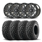 Set of Four Bullite Ruler Wheels 14" Gray And Kenda K3204R Klever XT Tires [30x10-14]