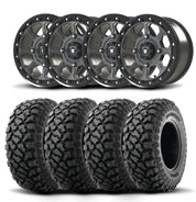 Set of Four Bullite Ruler Wheels 14" Gray And Kenda K3204R Klever XT Tires [28x10R-14]