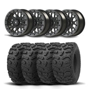 Set of Four Bullite Rider Wheels 14" Gray And Kenda K587 Bearclaw HTR Tires [26x11R-14]