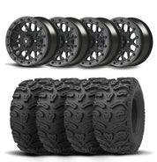 Set of Four Bullite Rider Wheels 14" Gray And Kenda K587 Bearclaw HTR Tires [26x11R-14]