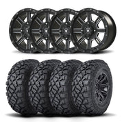 Set of Four Bullite Lancer Wheels 14" Black And Kenda K3204R Klever XT Tires [32x10R-14]
