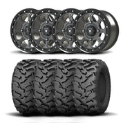 Set of Four Bullite Ruler Wheels 15" Gray And Kenda K3203 Mastodon AT Tires [35x10R-15]