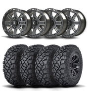 Set of Four Bullite Lancer Wheels 14" Black And Kenda K3204R Klever XT Tires [32x10R-14]