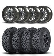 Set of Four Bullite Rider Wheels 14" Gray And Kenda K3204R Klever XT Tires [32x10R-14]