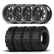 Set of Four Bullite Rider Wheels 14" Gray And Kenda K587 Bearclaw HTR Tires [26x9R-14]