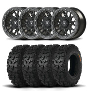 Set of Four Bullite Rider Wheels 14" Gray And Kenda K587 Bearclaw HTR Tires [28x9R-14]