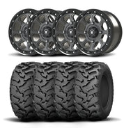 Set of Four Bullite Ruler Wheels 15" Gray And Kenda K3203 Mastodon AT Tires [35x10R-15]