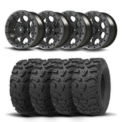 Set of Four Bullite Ruler Wheels 14" Gray And Kenda K587 Bearclaw HTR Tires [26x11R-14]