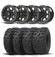 Set of Four Bullite Ruler Wheels 14" Gray And Kenda K587 Bearclaw HTR Tires [26x11R-14]