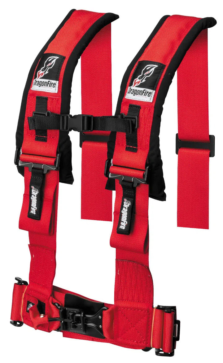 DragonFire Racing Harness Restraint - Red - H Style - 4-Point - 3" Buckle - 14-0042