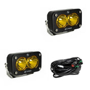Baja Designs Auxiliary LED Light Pod Pair Black Case S2 Pro Series Spot Pattern Baja Amber Lens Universal 487811