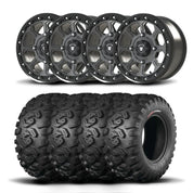 Set of Four Bullite Ruler Wheels 15" Gray And Kenda K3201 Mastodon HT Tires [33x10R-15]
