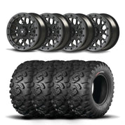 Set of Four Bullite Rider Wheels 14" Gray And Kenda K3201 Mastodon HT Tires [28x10R-14]