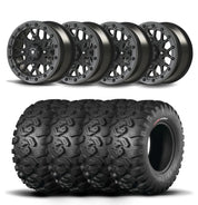 Set of Four Bullite Rider Wheels 14" Gray And Kenda K3201 Mastodon HT Tires [26x9R-14]