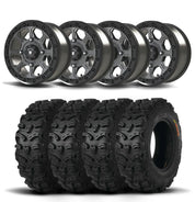 Set of Four Bullite Ruler Wheels 14" Gray And Kenda K587 Bearclaw HTR Tires [28x9R-14]