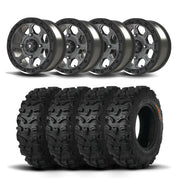 Set of Four Bullite Ruler Wheels 14" Gray And Kenda K587 Bearclaw HTR Tires [26x9R-14]