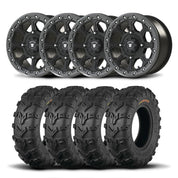 Set of Four Bullite Ruler Wheels 14" Gray And Kenda K592 Bearclaw EVO Tires [26x11-14]