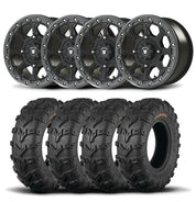 Set of Four Bullite Ruler Wheels 14" Gray And Kenda K592 Bearclaw EVO Tires [26x11-14]