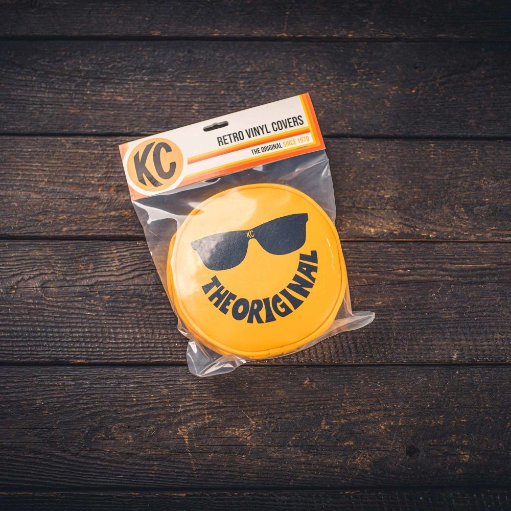 KC HiLiTES Cover; Retro 6" Vinyl Yellow w/ "THE ORIGINAL" Smiley Sunglasses (pr)