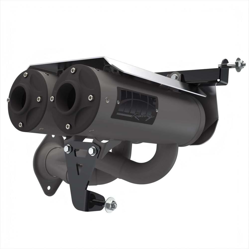 HMF Muffler Polaris RZR Pro R 22-24 Gun Metal Titan-QS Dual Slip On Exhaust Blackout End Cap