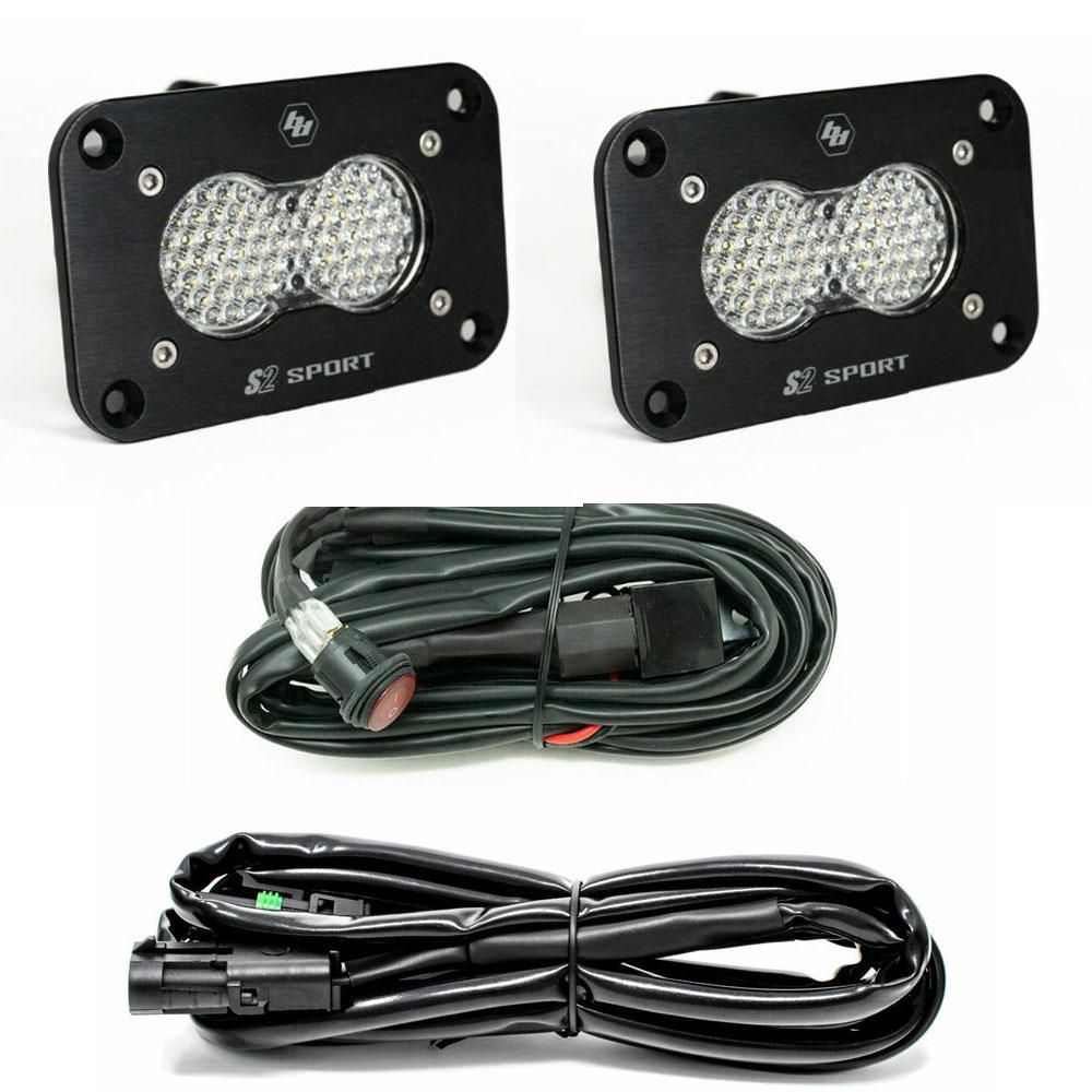 Baja Designs Reverse Light Kit Pair Black Flush Mount S2 Sport Series Work/Scene Pattern Clear Lens Universal 547808